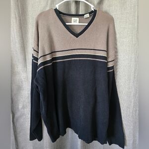 Vtg 90s Gap V Neck Sweater Tan & Black Stripes Size XXL Y2k